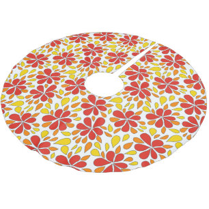 Retro Funky Blume Pattern Red Orange Gelb aus den  Polyester Weihnachtsbaumdecke