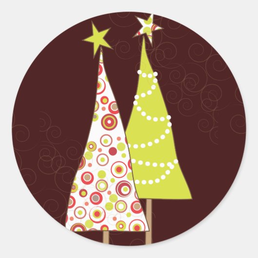 Retro Funky Christmas Trees Round Umschlag Aufkleb Runder Aufkleber (Vorderseite)