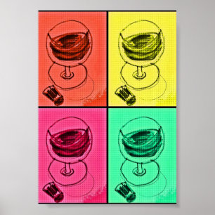 Retro Funky cooler bunter Wein-Glas-Druck Poster