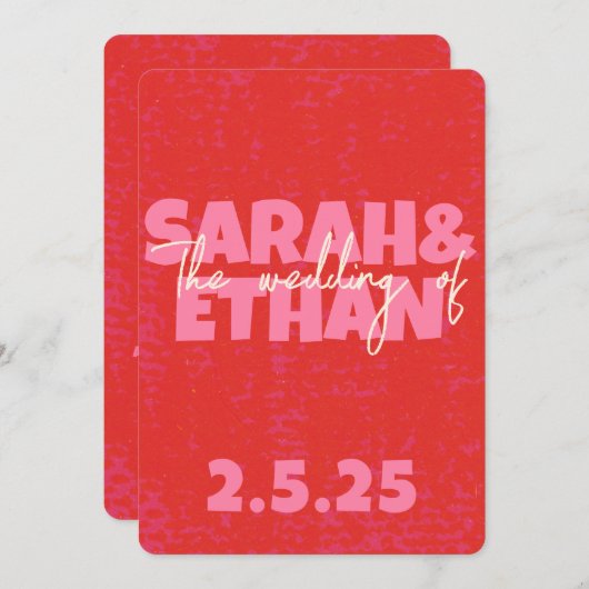 Retro Funky fett rosa Hochzeit Einladung (Vorne/Hinten)