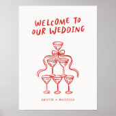 Retro Funky Fun Illustriert Wedding Begrüßungszeic Poster (Vorne)