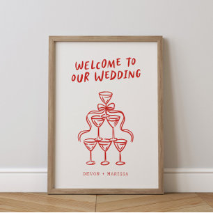 Retro Funky Fun Illustriert Wedding Begrüßungszeic Poster