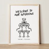 Retro Funky Fun Illustriert Wedding Begrüßungszeic Poster