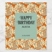 Retro Funky Groovy Boho Botanical Birthday  Weinetikett (Einzelnes Label)