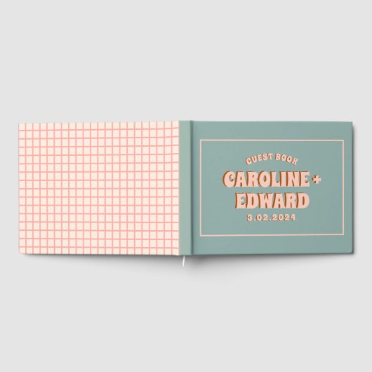 Retro Funky Groovy Colorful Pink Wedding Gästebuch (Voll)