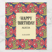 Retro Funky Groovy Trippy Daisy Floral Birthday Weinetikett (Einzelnes Label)
