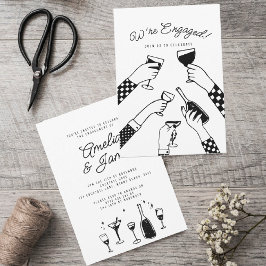 Retro funky hand drawn Cheers Engagement wedding Einladung