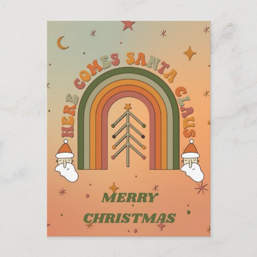 Retro Funky Here Coming Weihnachten Postkarte (Vorderseite)