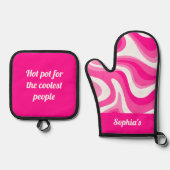 Retro Funky Hot Pink Ofenhandschuh & Topflappen-Set (Vorderseite)