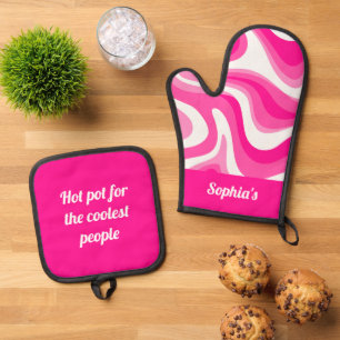 Retro Funky Hot Pink Ofenhandschuh & Topflappen-Set