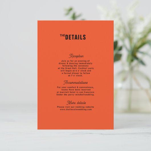 Retro Funky Modern Wedding Enclosure card RSVP Karte (Stehend Vorderseite)