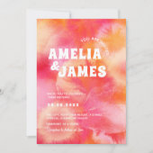 Retro Funky Moderne rosa orange Hochzeit Einladung (Vorderseite)