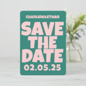 Retro Funky Pink Green Save the Date QR-Code (Stehend Vorderseite)