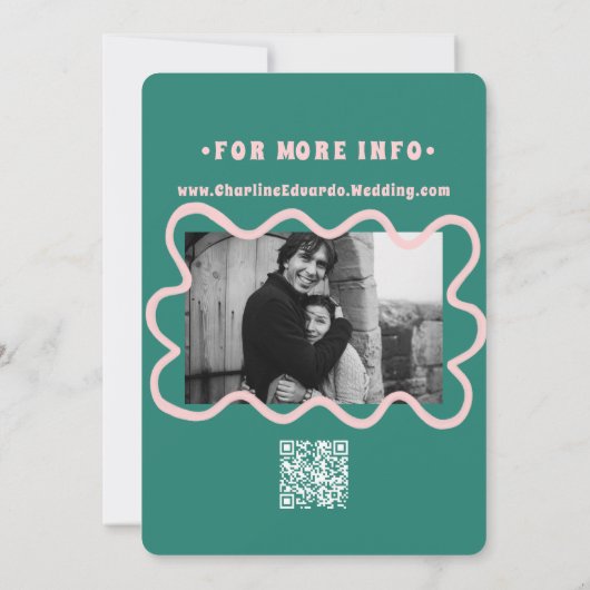 Retro Funky Pink Green Save the Date QR-Code (Rückseite)