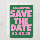 Retro Funky Pink Green Save the Date QR-Code (Vorderseite)