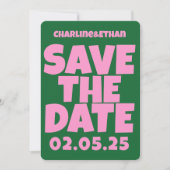 Retro Funky Pink Green Save the Date QR-Code (Vorderseite)