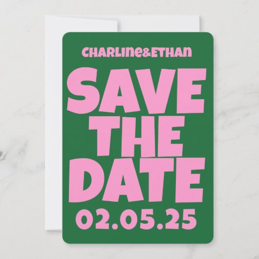 Retro Funky Pink Green Save the Date QR-Code (Vorderseite)