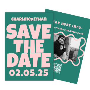 Retro Funky Pink Green Save the Date QR-Code