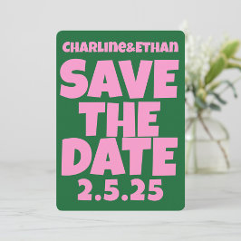 Retro Funky Pink Green Save the Date QR-Code