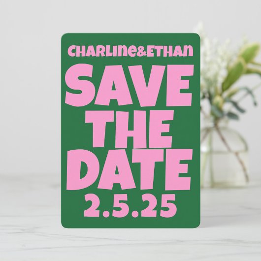 Retro Funky Pink Green Save the Date QR-Code