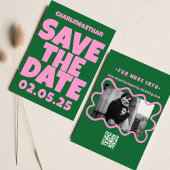 Retro Funky Pink Green Save the Date QR-Code