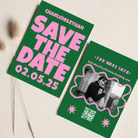 Retro Funky Pink Green Save the Date QR-Code<br><div class="desc">Retro Funky Pink GREEN Save the Date</div>