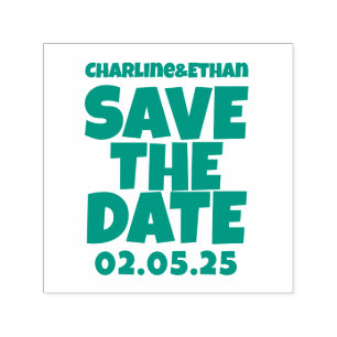 Retro Funky Pink Green Save the Date QR-Code Permastempel