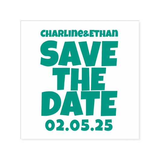 Retro Funky Pink Green Save the Date QR-Code Permastempel (Design)