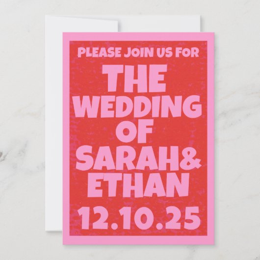 Retro Funky Pink Green Wedding Einladung (Vorderseite)