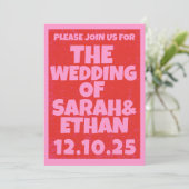 Retro Funky Pink Green Wedding Einladung (Stehend Vorderseite)