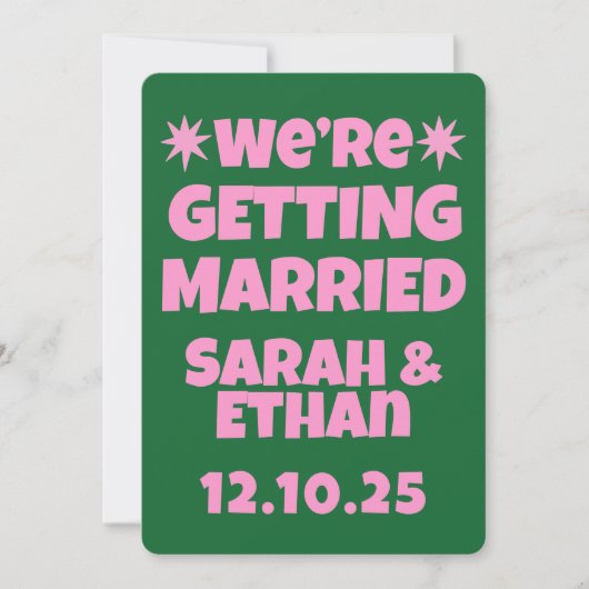 Retro Funky Pink Green Wedding Einladung (Vorderseite)