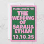 Retro Funky Pink Green Wedding Einladung (Vorderseite)