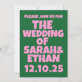 Retro Funky Pink Green Wedding Einladung (Vorderseite)
