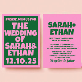 Retro Funky Pink Green Wedding Einladung