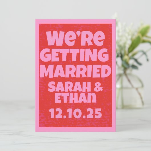 Retro Funky Pink Green Wedding Einladung (Stehend Vorderseite)