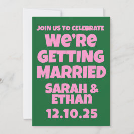 Retro Funky Pink Green Wedding Einladung