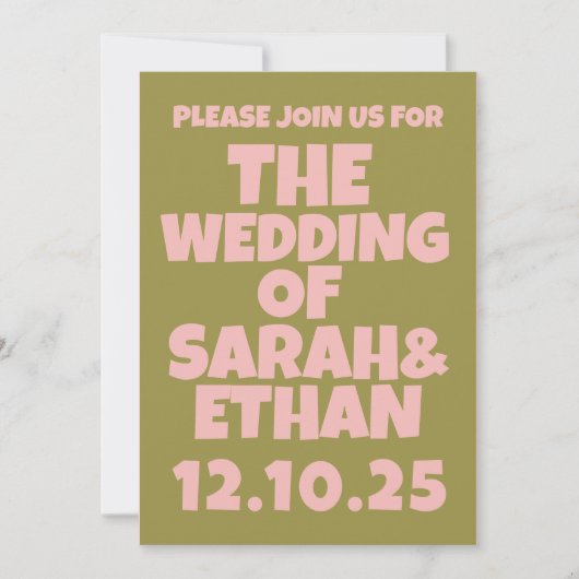 Retro Funky Pink Green Wedding Einladung (Vorderseite)