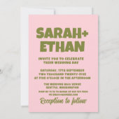 Retro Funky Pink Green Wedding Einladung (Rückseite)