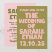 Retro Funky Pink Green Wedding Einladung (Vorne/Hinten)