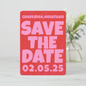 Retro Funky Pink Red Save the Date Qr Code (Stehend Vorderseite)