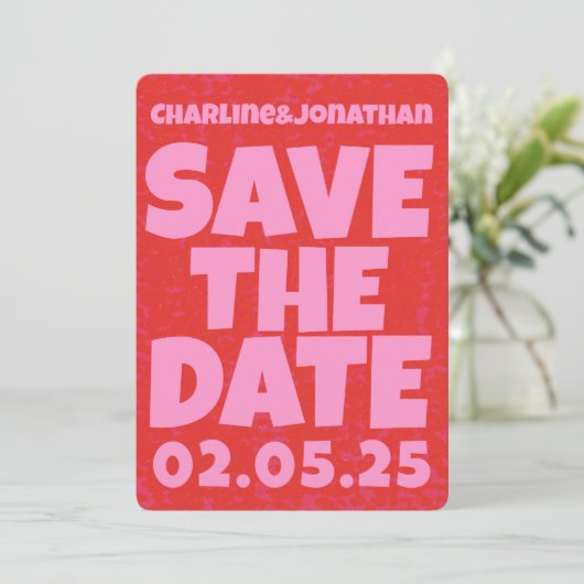 Retro Funky Pink Red Save the Date Qr Code (Stehend Vorderseite)
