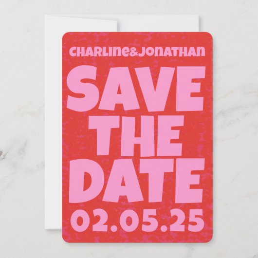 Retro Funky Pink Red Save the Date Qr Code (Vorderseite)