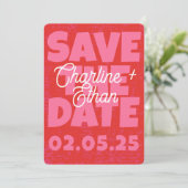 Retro Funky Pink Red Save the Date Qr Code (Stehend Vorderseite)