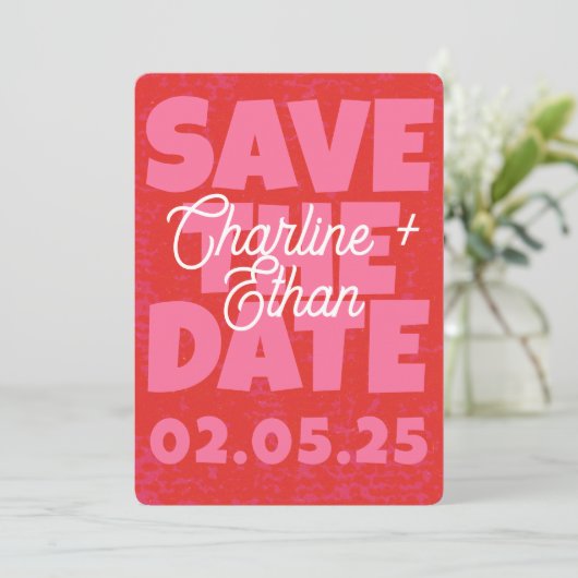 Retro Funky Pink Red Save the Date Qr Code (Stehend Vorderseite)
