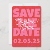 Retro Funky Pink Red Save the Date Qr Code (Vorderseite)
