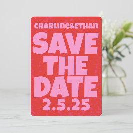 Retro Funky Pink Red Save the Date Qr Code