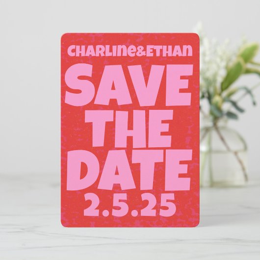 Retro Funky Pink Red Save the Date Qr Code