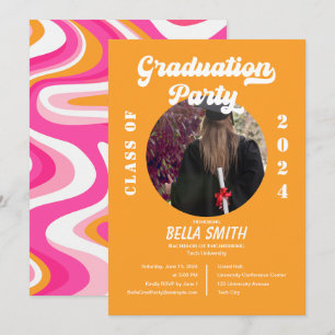Retro Funky Pink und Orange Abschluss Einladung