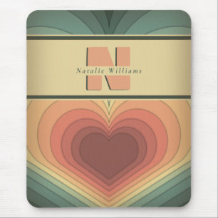 Retro Funky Romantic Monogram Heart Mousepad