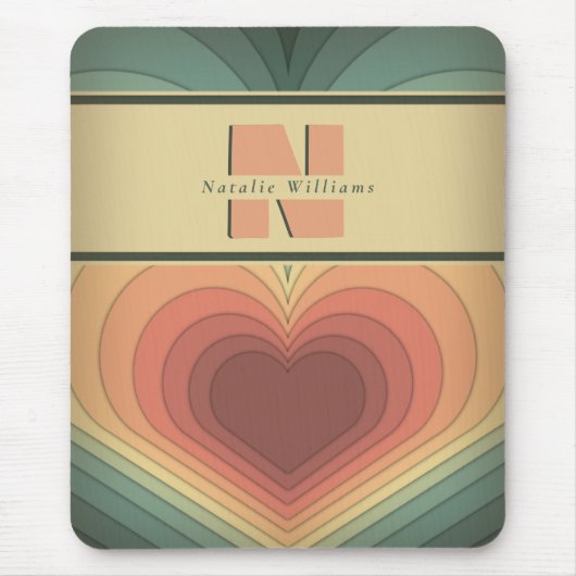 Retro Funky Romantic Monogram Heart Mousepad (Vorne)